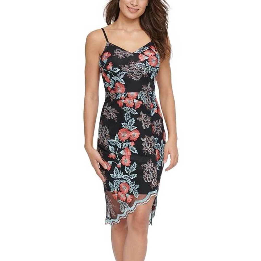 Guess Asymmetrical Embroidered Mesh Dress NWT